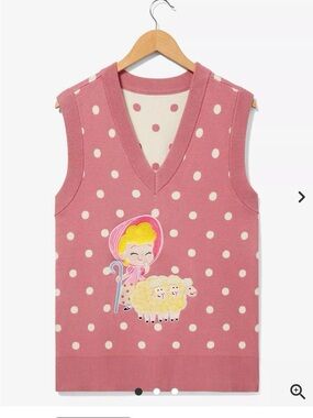 Unbranded Pink Polka Dot Sleeveless V-Neck Sweater Vest with Sheep Motif